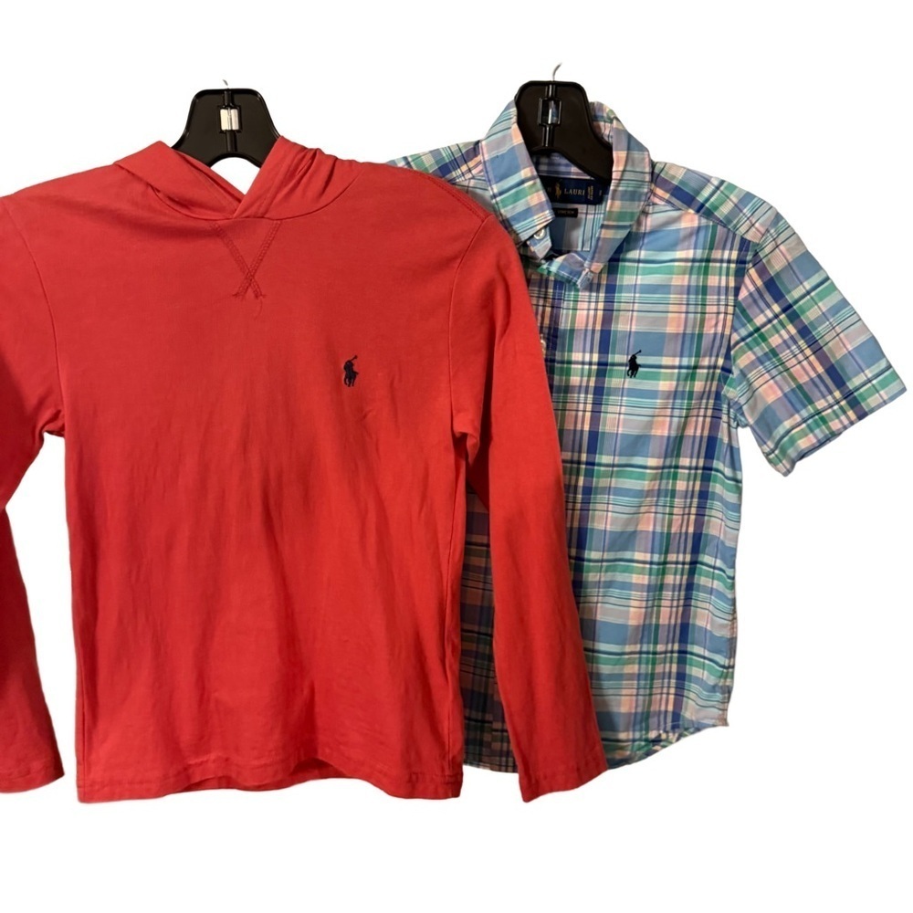 Ralph Lauren Boys Hooodie & Button Down Plaid Shirt  LOT OF 2 Sz 8
